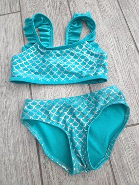 More Than Magic Girls Green Mermaid Scale Bikini Swimsuit Size XS 4/5
